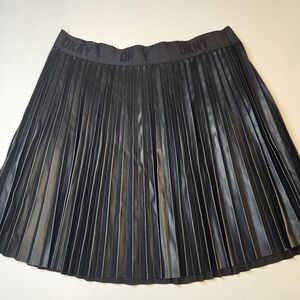 Faux Leather Pleated Skirt XL DKNY Logo Waistband Grunge